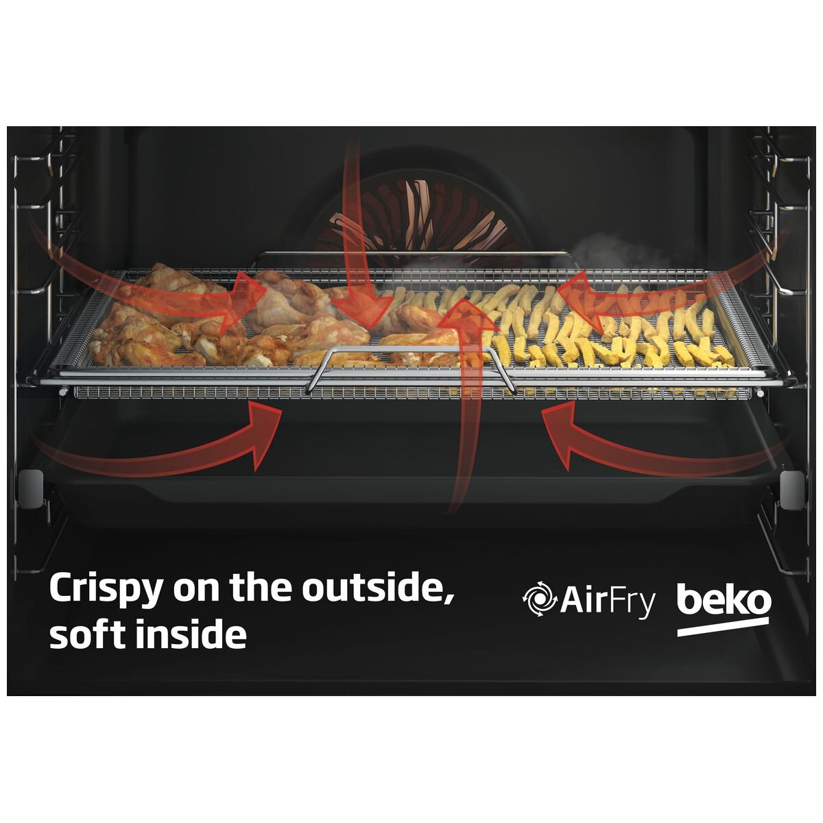 Beko 60cm Built-In Oven - Airfry, SteamAssist, Pyrolytic Cleaning, Meat Probe - BBO6851PSDX