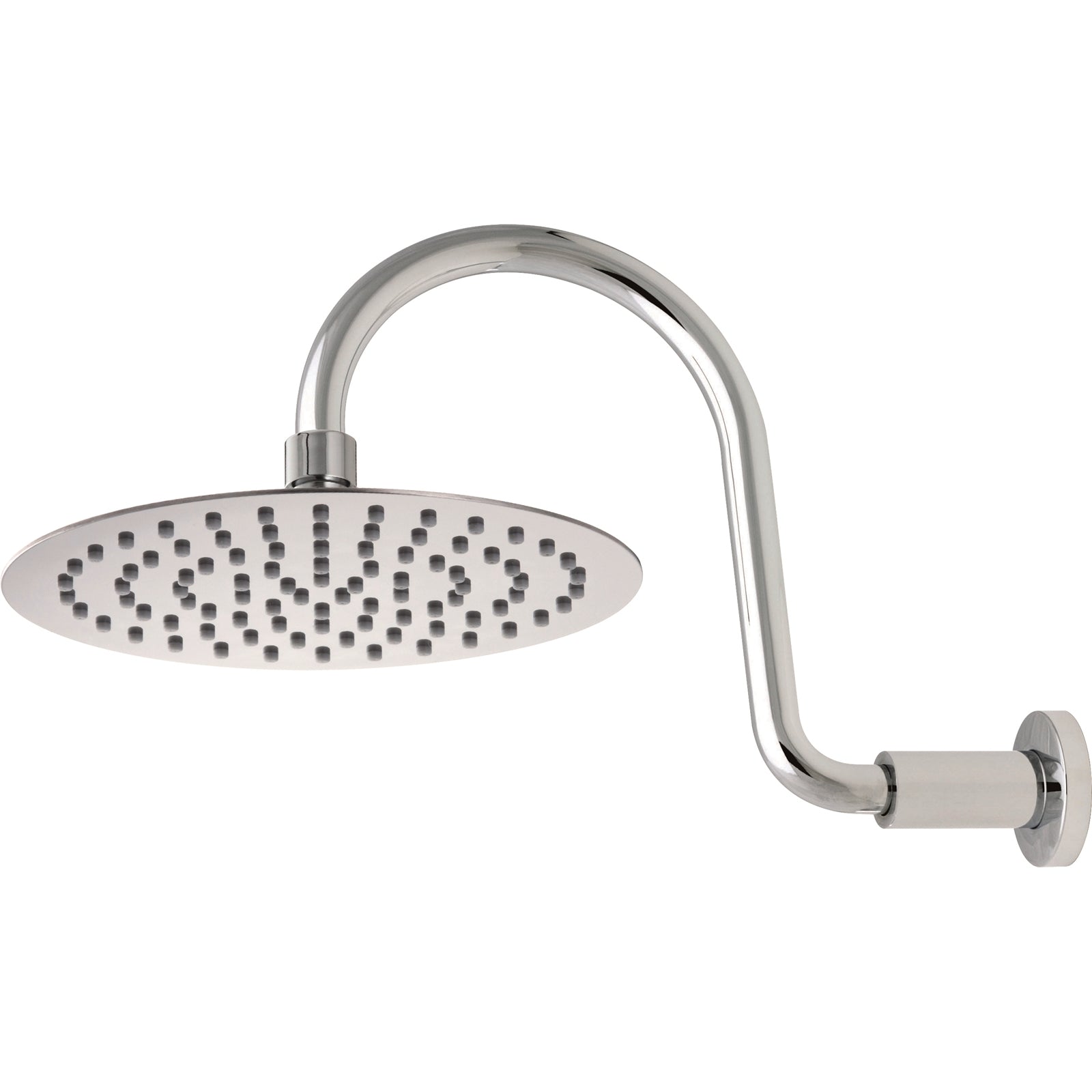 Methven 200mm Stainless Steel Single Function Swan Neck Wall Shower, WELS 3 Star, 9L/min