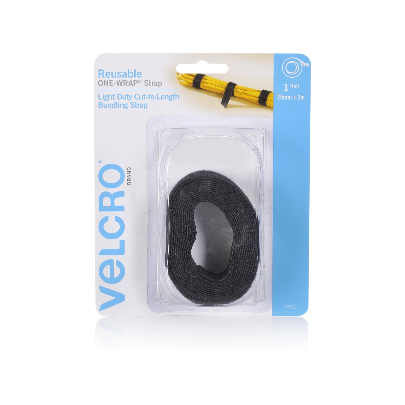 Velcro Brand Reusable Wrap, 25mm x 2m, Black, Hook and Loop, Indoor