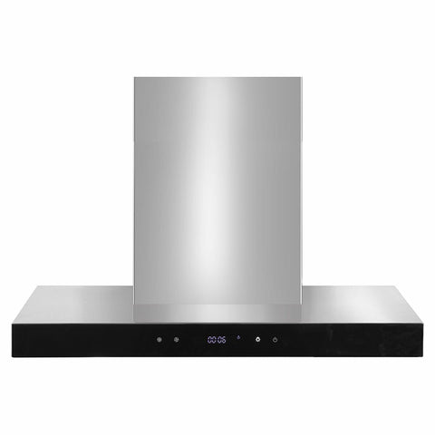 Artusi 600mm Canopy Rangehood - Stainless Steel with Black Glass Fascia, 608m³/h, Touch Controls - ATH601B