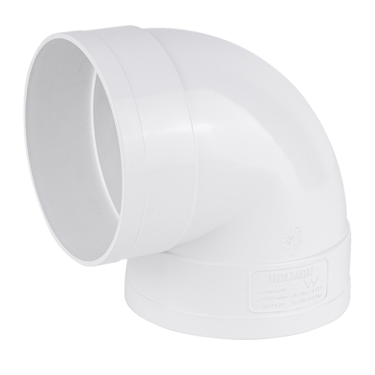 Holman 90mm 90 Degree Female & Female PVC Stormwater Elbow, White