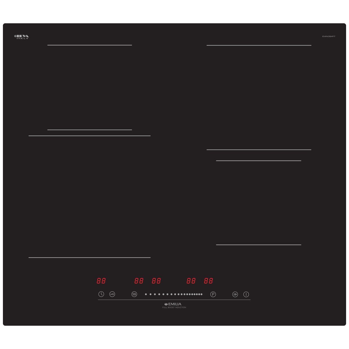 Emilia 60cm 4 zone induction cooktop - touch controls, boost, 9 power levels, child lock - EMIND64FIT