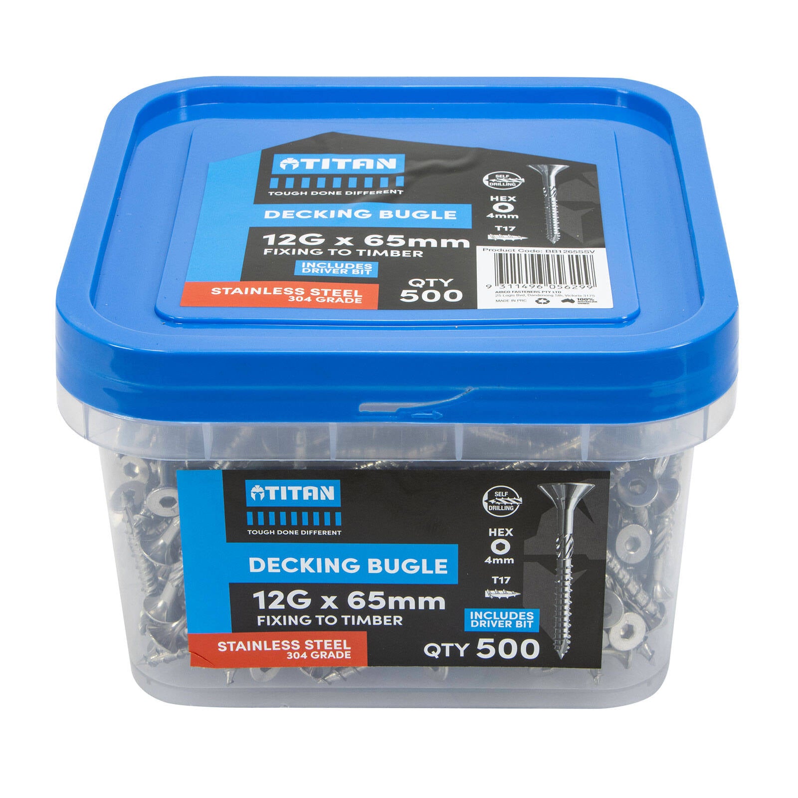 Titan Decking Bugle Screws 12G x 65mm 304 Stainless Steel - Pack of 500