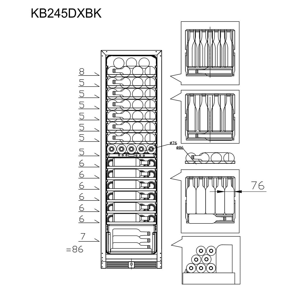 KingsBottle Atelier Duo 86 Bottle Dual Zone Wine Fridge - Black Glass Door - Right Hinge - KB245DX-BK-RHH