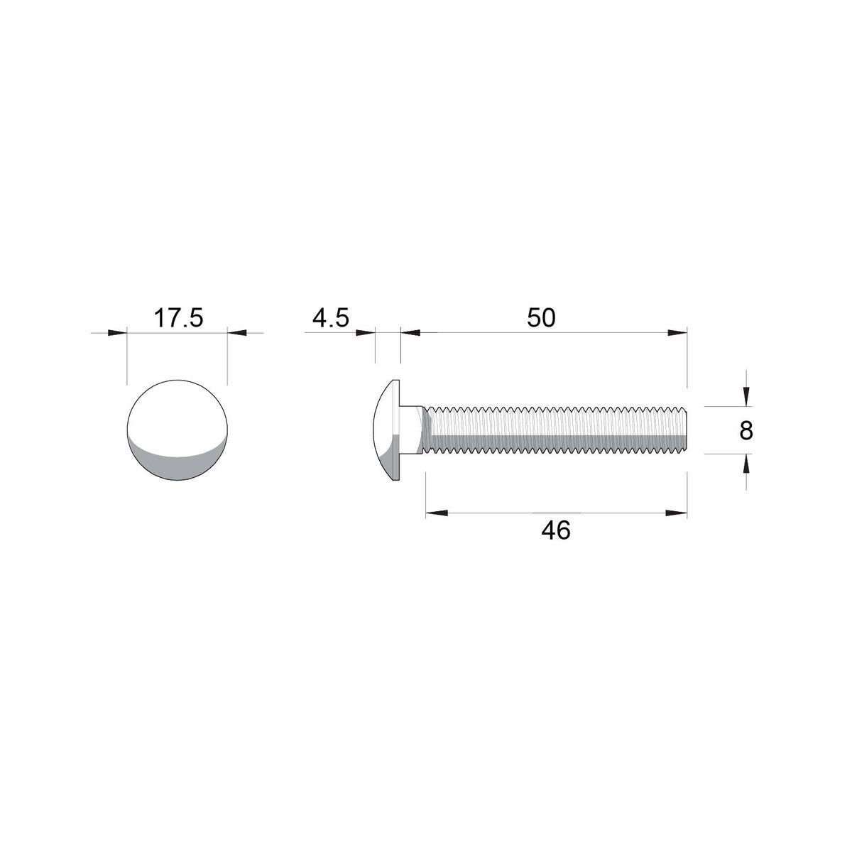 ZENITH M8 x 50mm Hot Dip Galvanised 4.6 Grade Cup Head Bolts and Nuts - 25 Pack