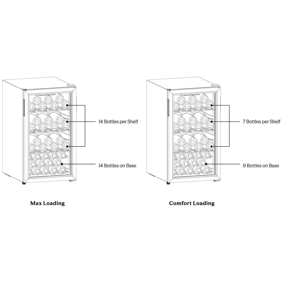 Cantina 56 Bottle Single Zone Freestanding Wine Cabinet - Black Finish, Glass Door, 124L - CCWFS56B