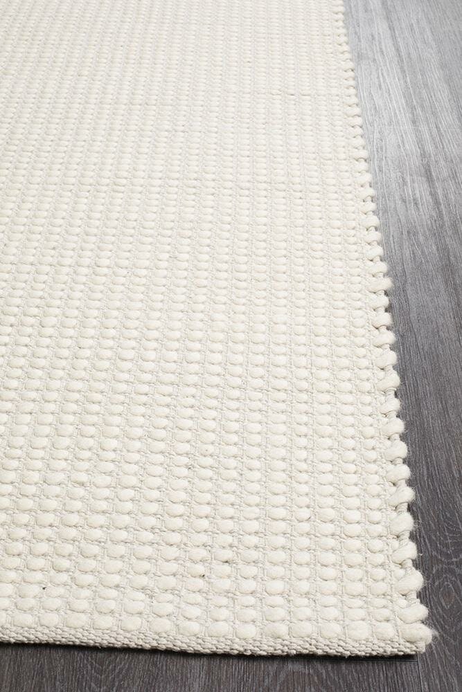 Rug Culture Skandi Large Rug 280x190cm - Natural White Wool, Hand Loomed Flatwoven - SKAN300WHI280X190