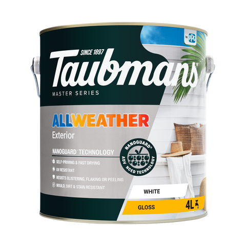 Taubmans 4L White Gloss All Weather Exterior Paint Water Based UV Resistant