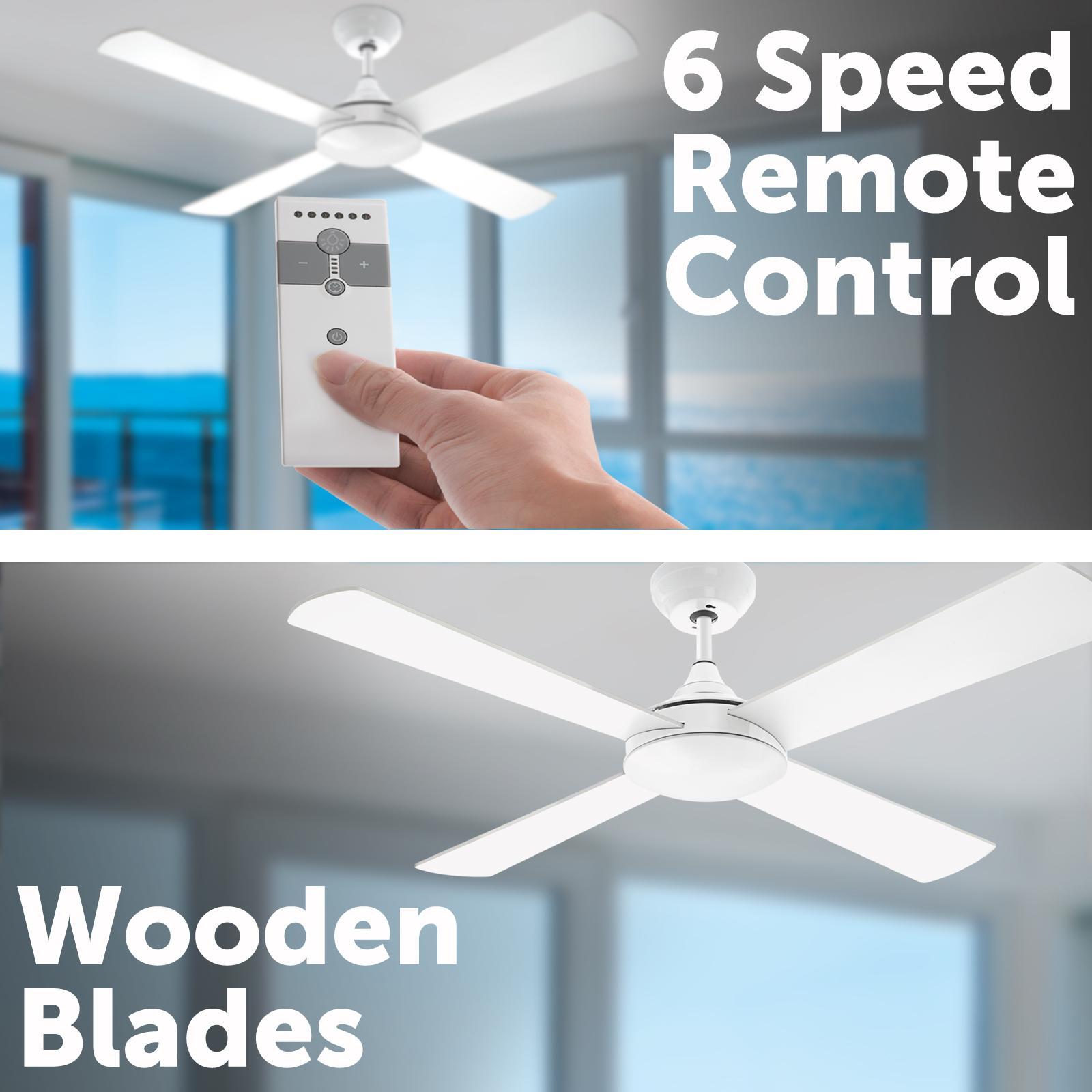 Arlec 130cm White Boston II 4 Blade Ceiling Fan - Remote, 6 Speed, 25W DC, DCF5241
