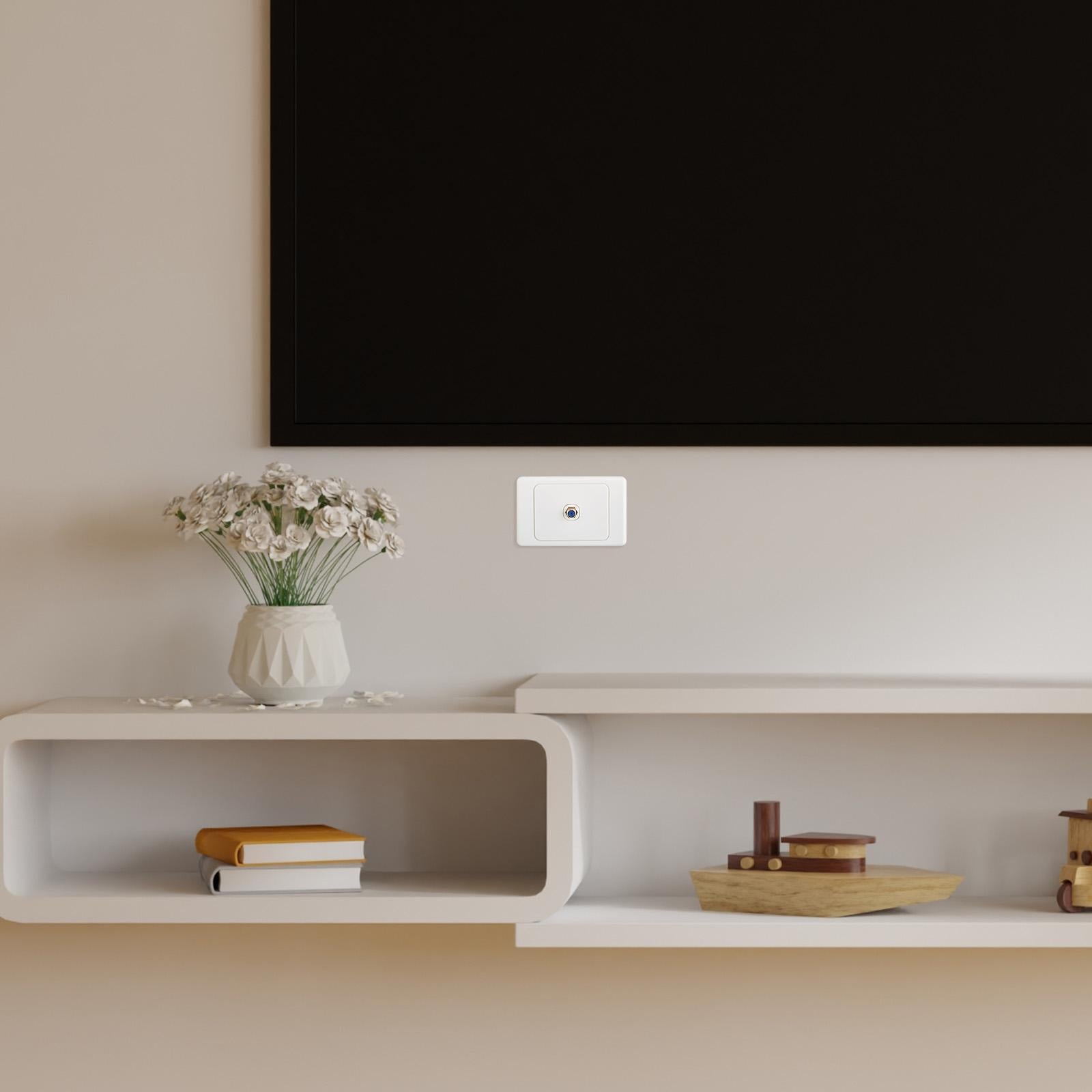 DETA F-Connector Outlet - White Polycarbonate Nickel Plated TV Antenna Wall Plate