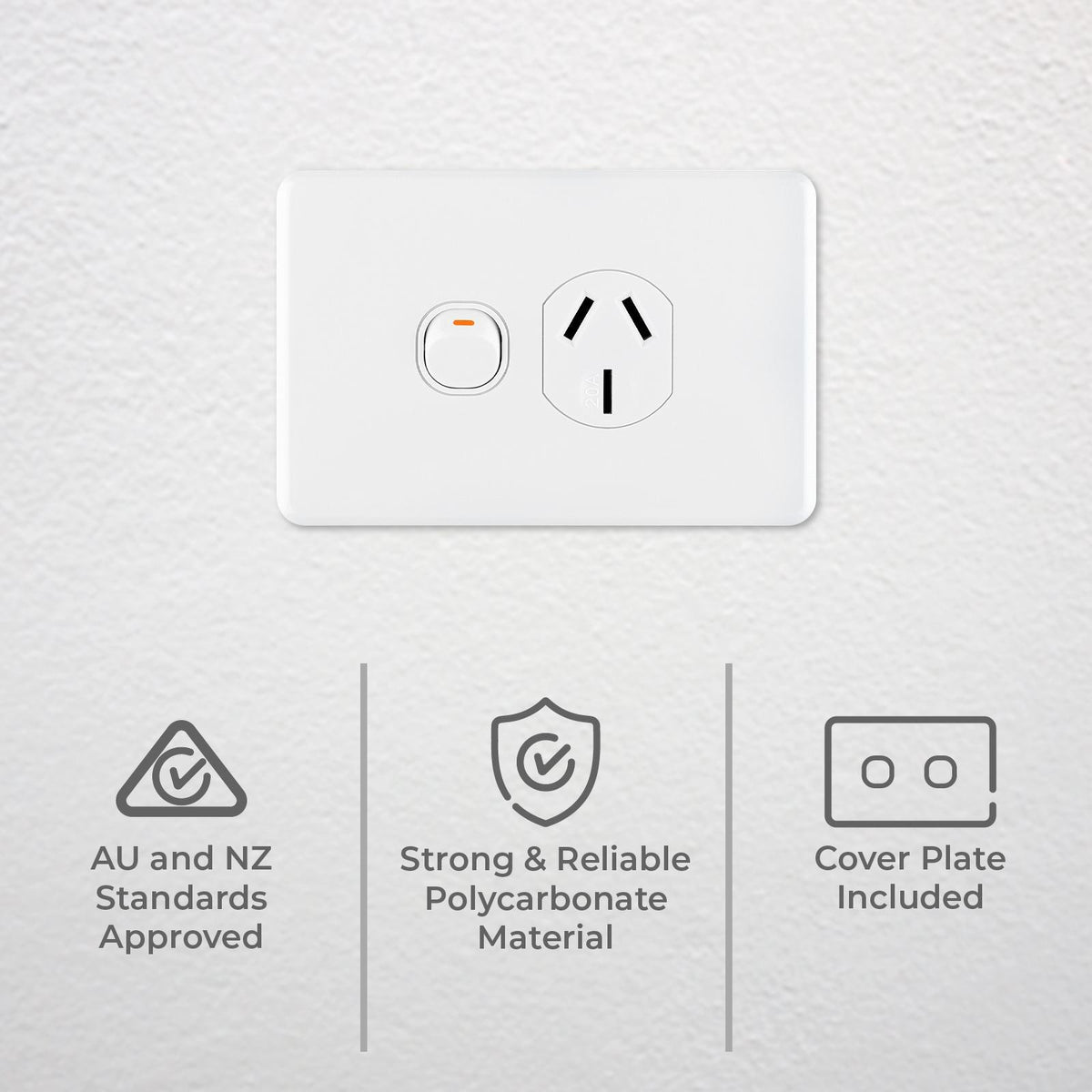 DETA X6 20A Single Power Point, White Polycarbonate, 250V, Clip-On Cover (6250B)