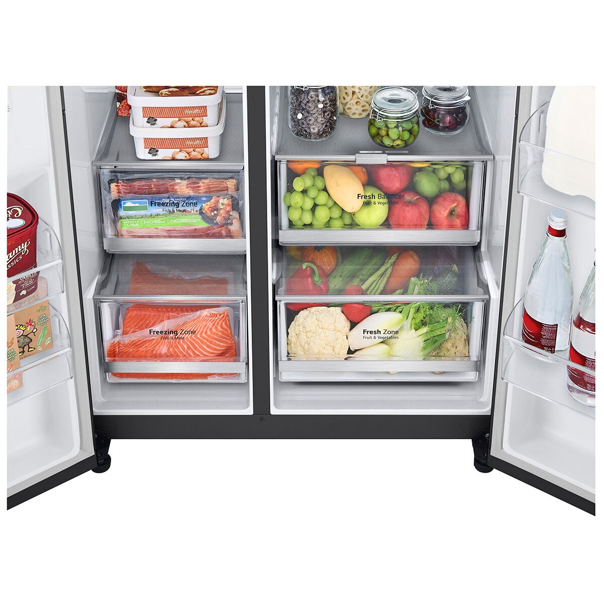 LG 635L Side by Side InstaView Fridge Freezer - Matte Black with Plumbed Ice and Water - GS-V600MBLC