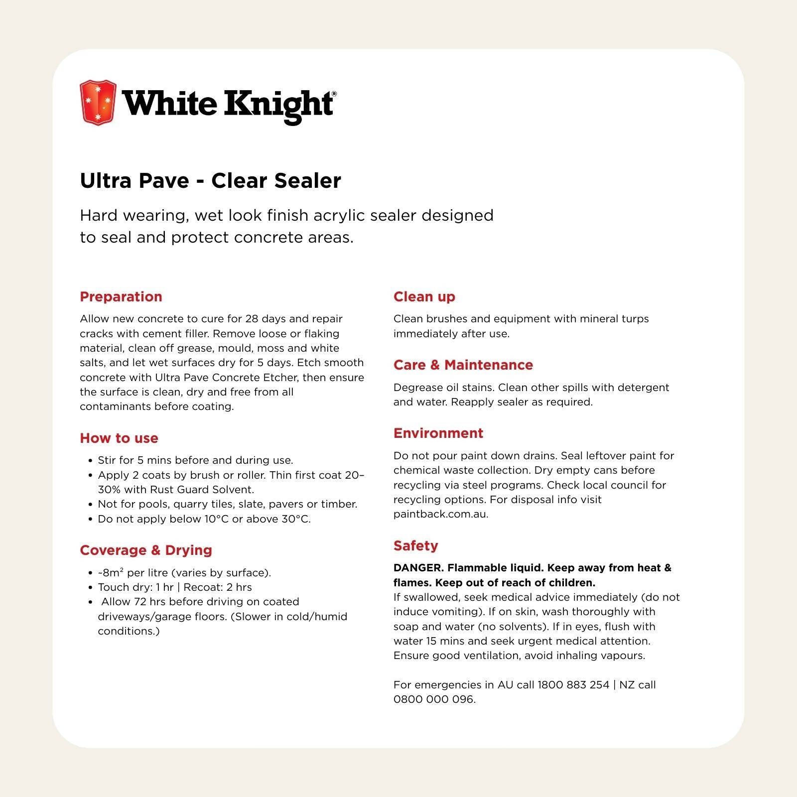 White Knight Ultra Pave 4L Clear Sealer - Waterproof, Concrete & Paving Sealer