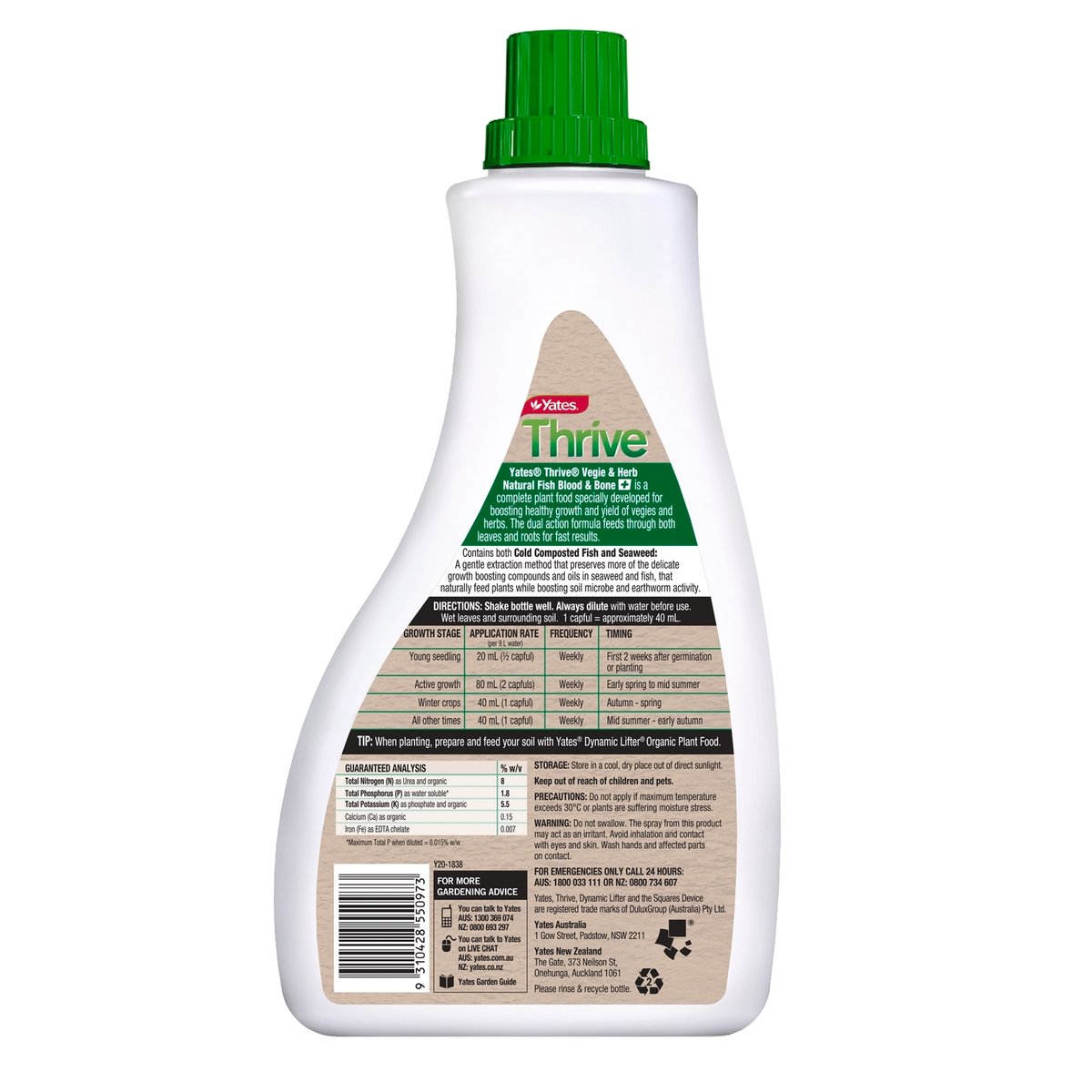 Yates Thrive Natural Vegie & Herb 1L Liquid Plant Food, Water Soluble