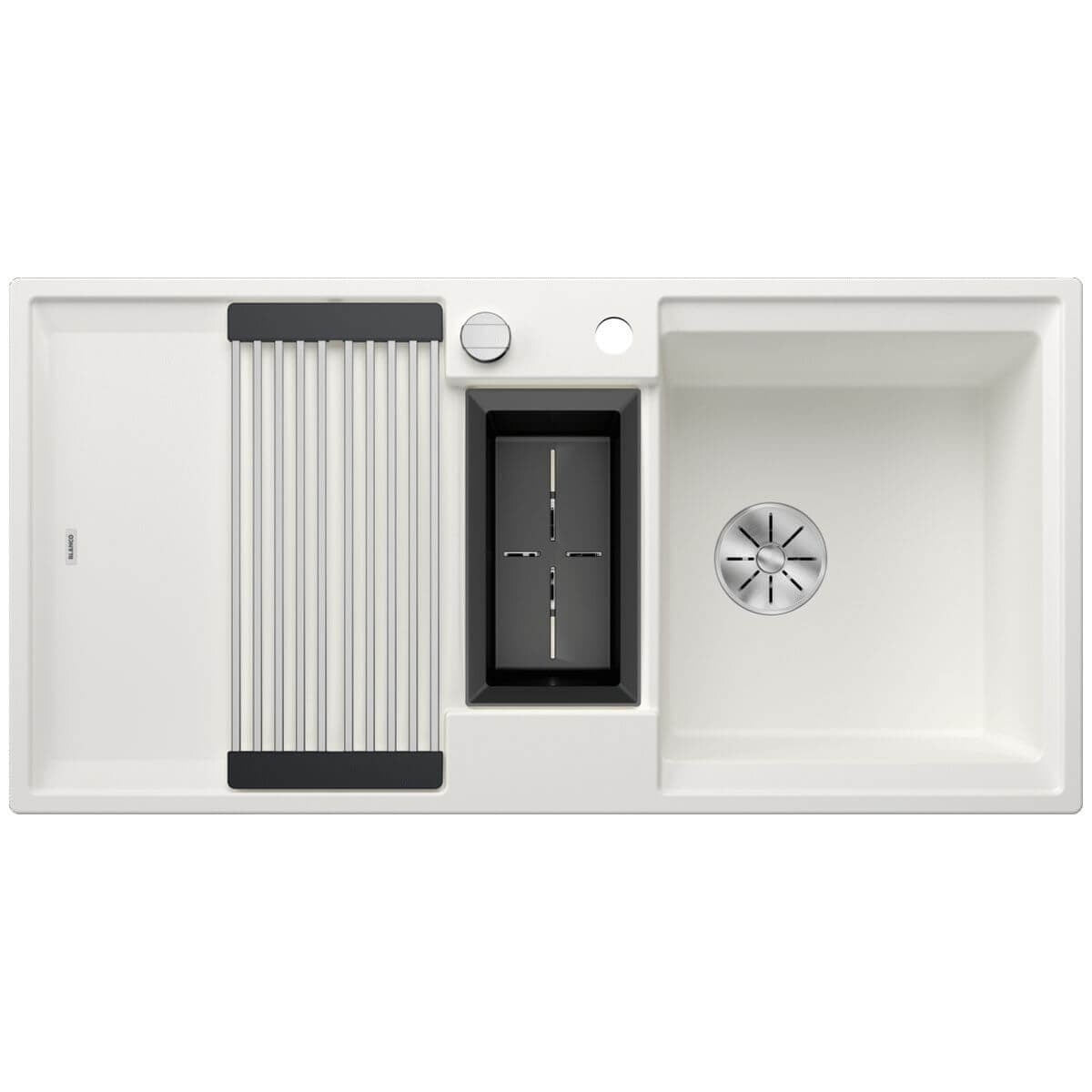 Blanco Adira 6S Silgranit sink with additional bowl and drainer - White, XL main bowl, colander bin - 528134