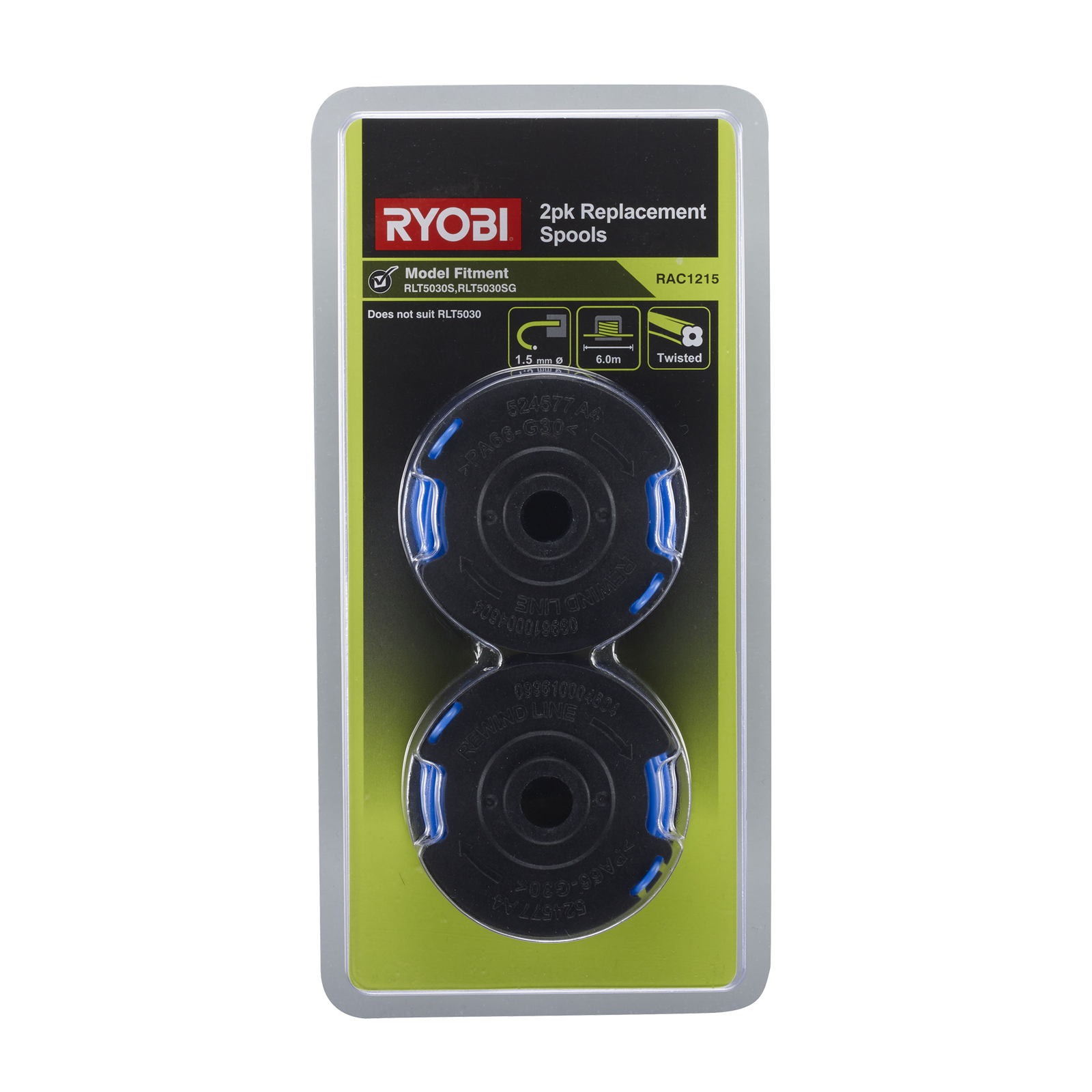 Ryobi Line Trimmer Replacement Spools 2 Pack 1.5mm Line
