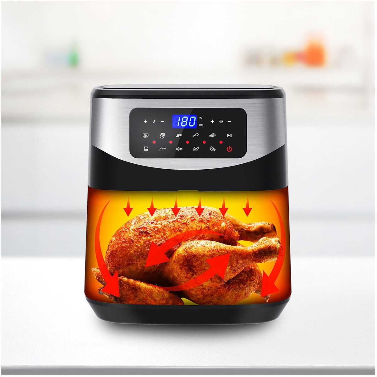 Kitchen Couture Digital Air Fryer 12L - Stainless Steel - One-Touch Controls, Preset Functions - 10001717