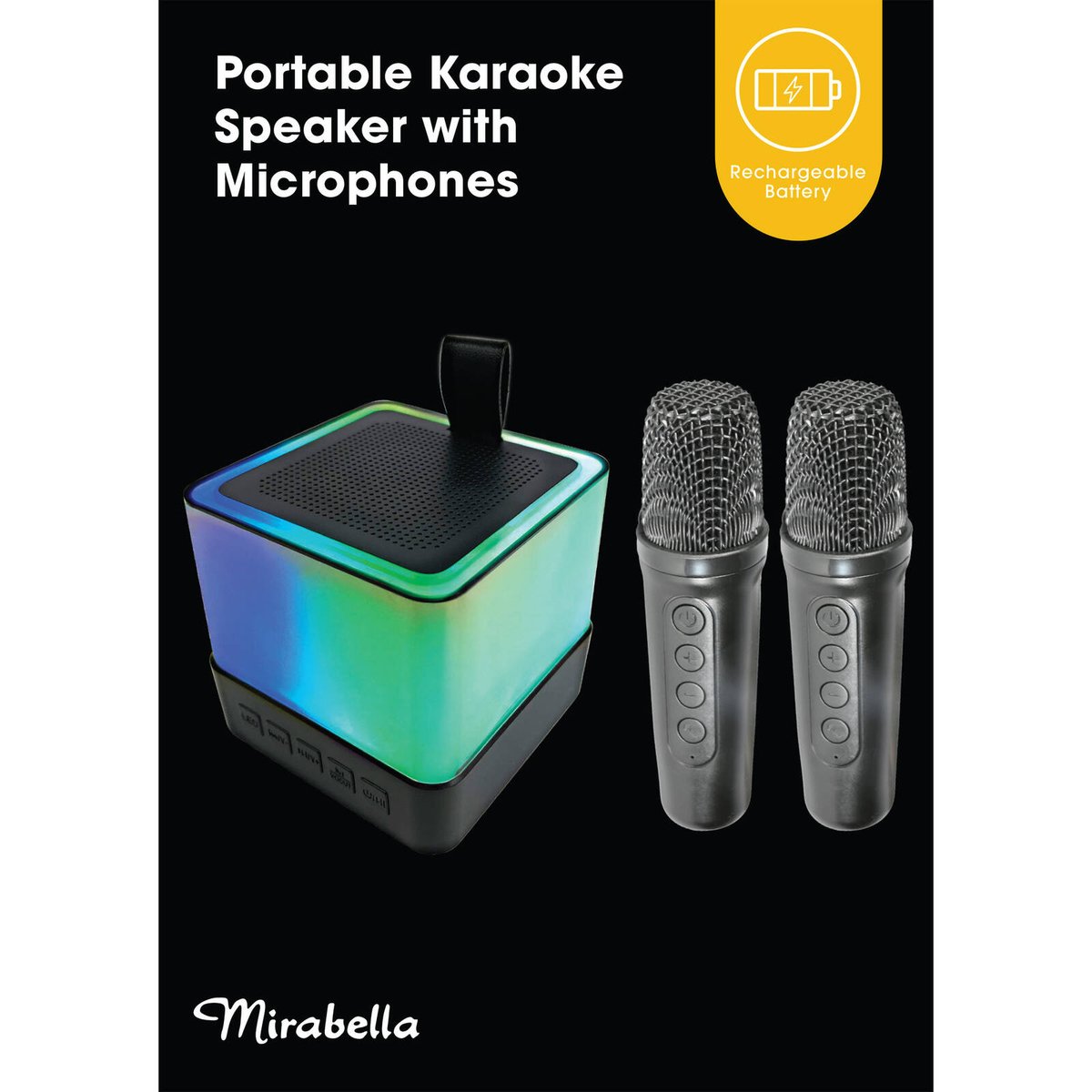 Mirabella Portable Karaoke Speaker with 2 Wireless Microphones Bluetooth Rechargeable