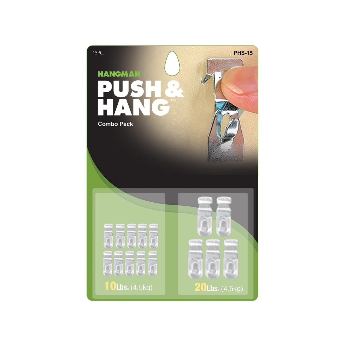 Hangman Push N Hang Picture Hanger Large & Small 15 Pack Plasterboard