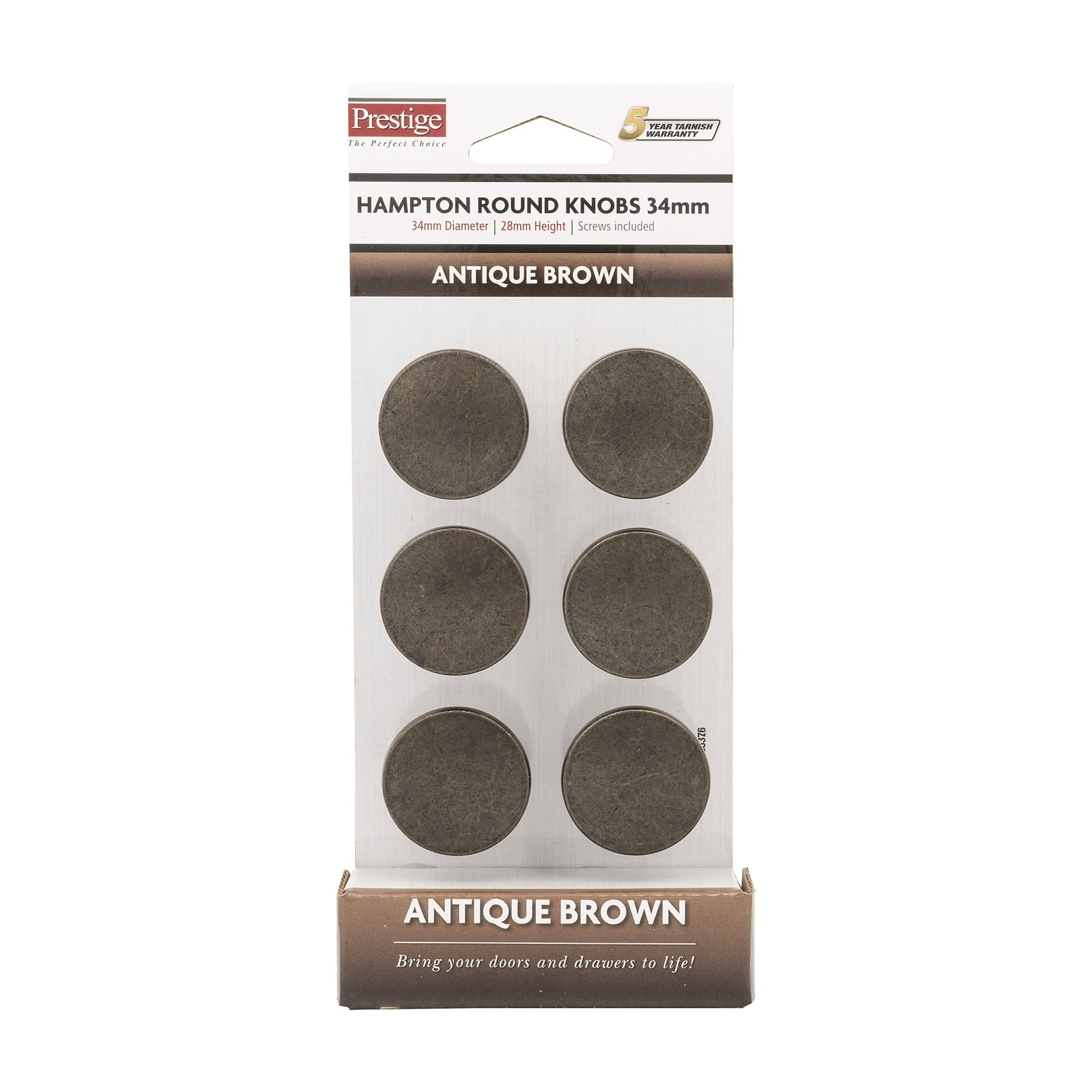 Prestige 34mm Antique Brown Zinc Alloy Round Hampton Knob - 6 Pack