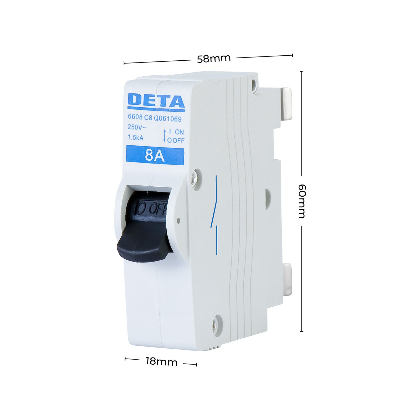 DETA 8A Plug-In Circuit Breaker MCB Glass Filled Nylon 240V 6608B