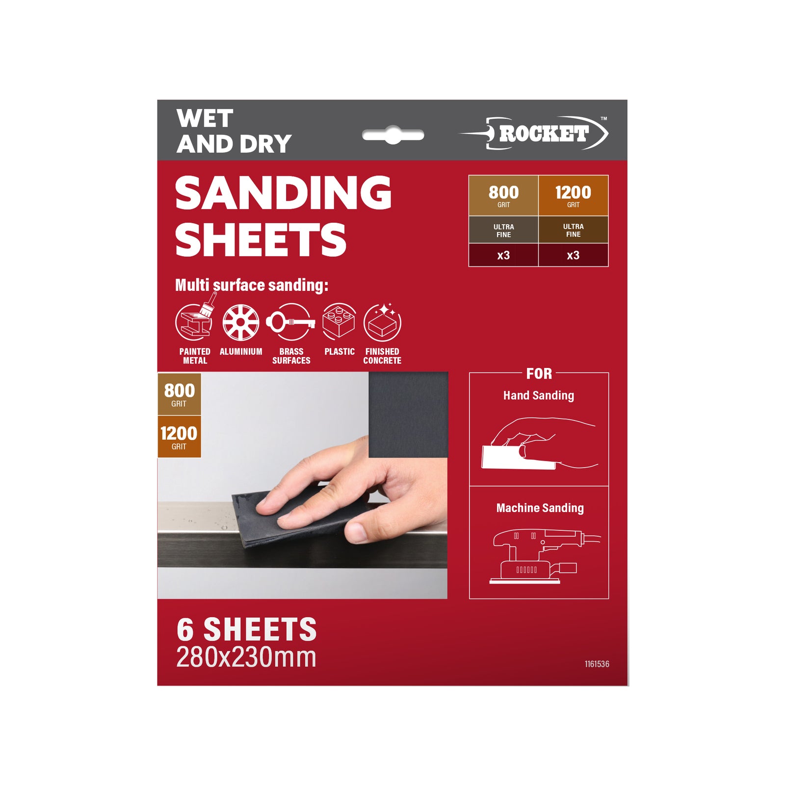 Rocket 800/1200 Grit Wet & Dry Sanding Sheets - 6 Pack, for Metal & Auto