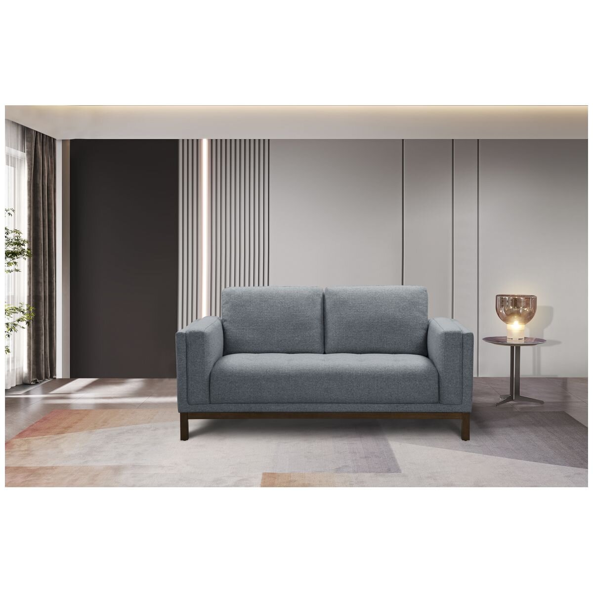 Ostro Furniture Freya 2 seater sofa - light grey textured fabric with rubberwood legs - 26001000