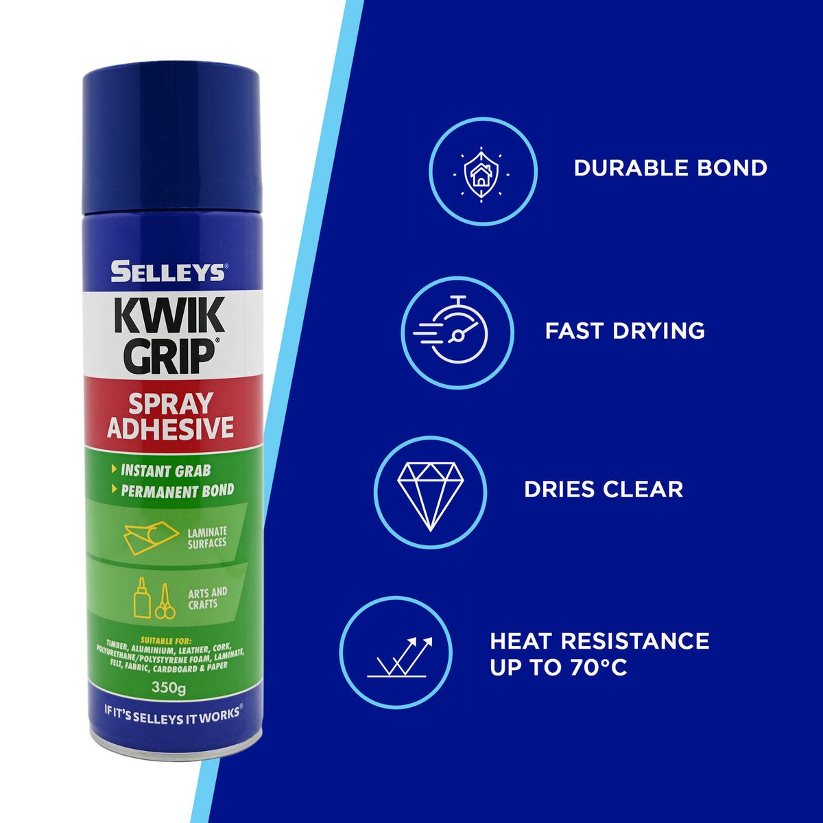 Selleys Kwik Grip Contact Adhesive Spray 350g Solvent-Based Fast Bond - SuperSaverAU - view 2