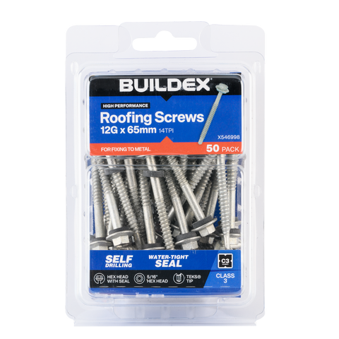 Buildex Roofing Teks Screws - 12g x 65mm - 50 Pack - Class 3 Corrosion Protection - SuperSaverAU - view 1