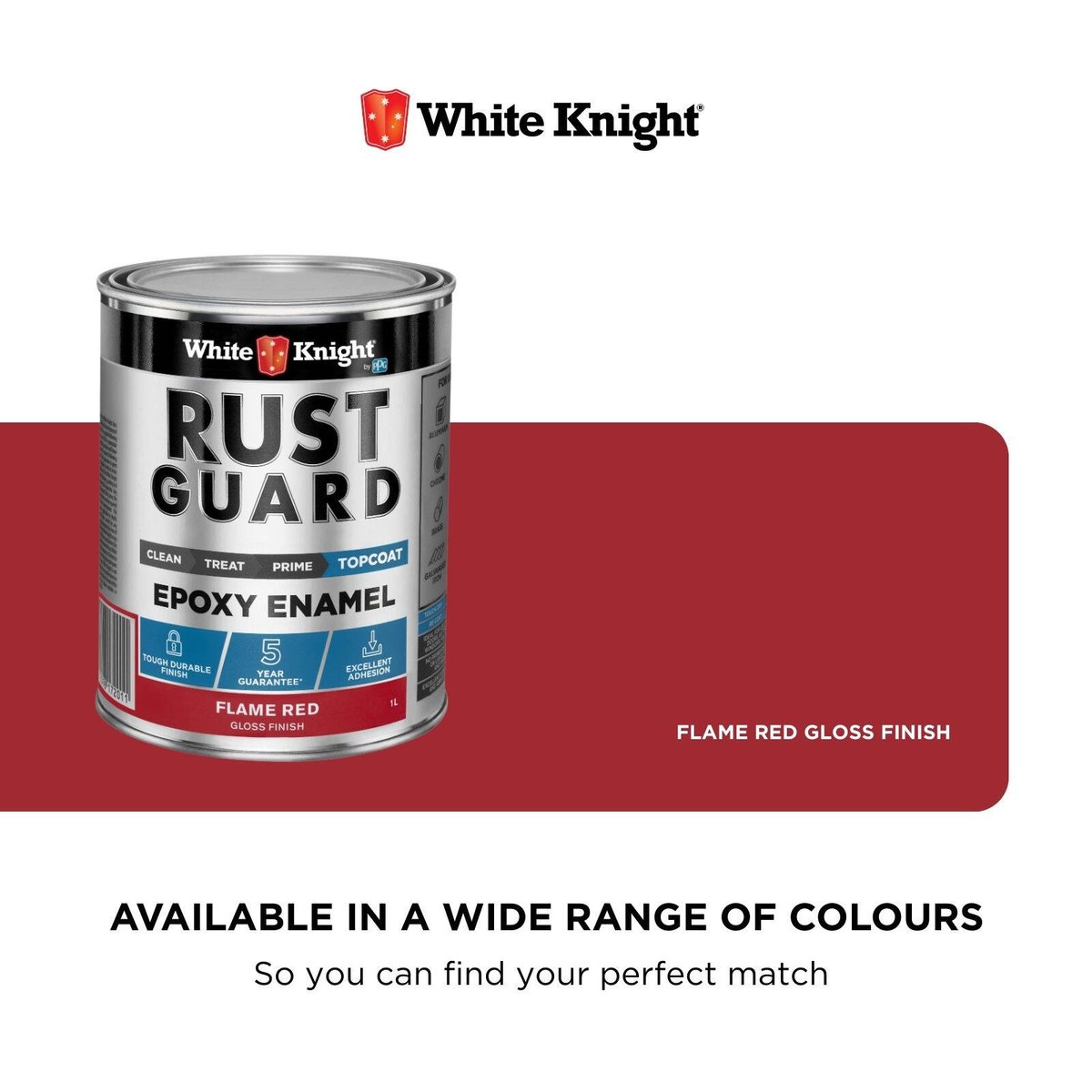 White Knight Rust Guard 1L Flame Red Gloss Epoxy Enamel Paint UV-Resistant for Metal