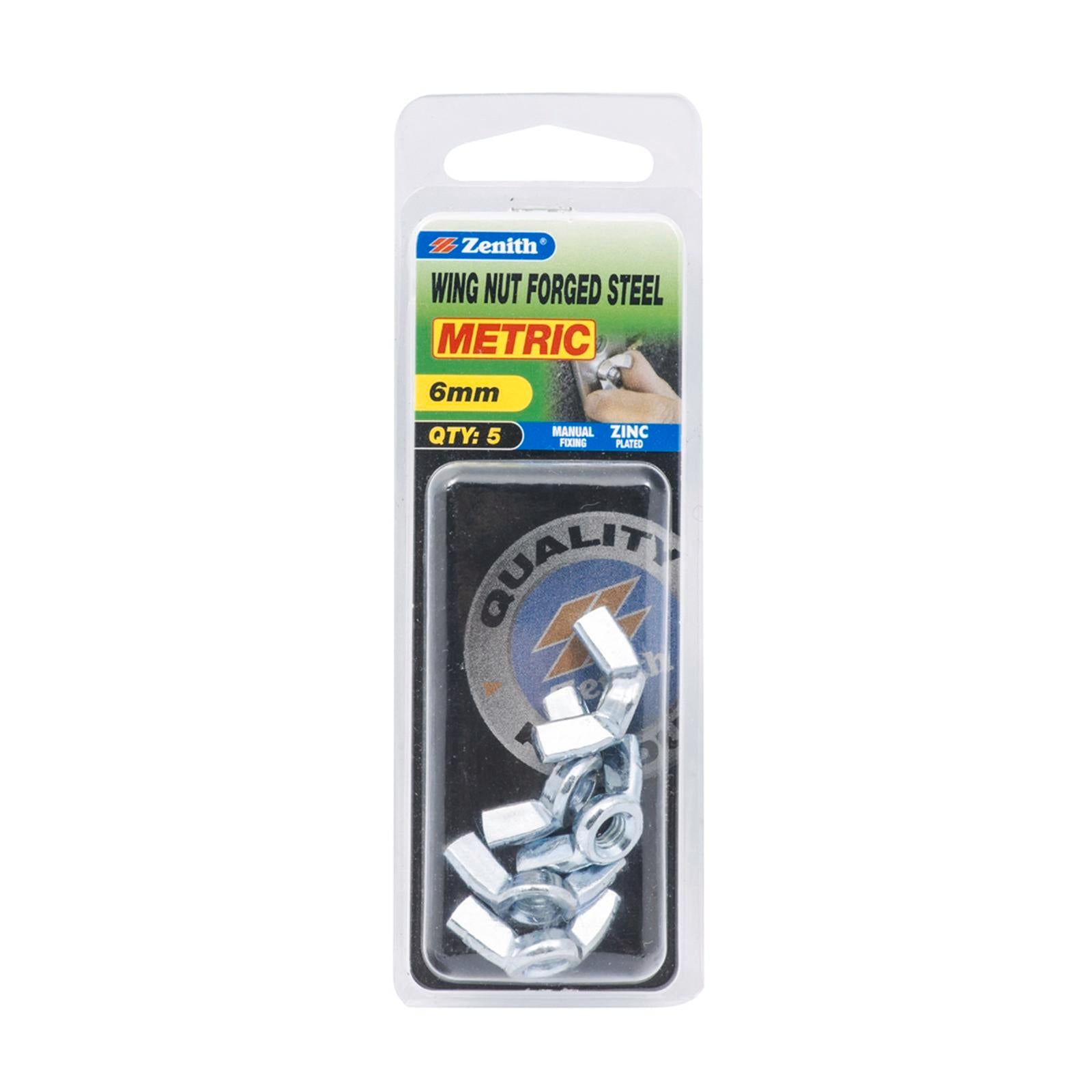 Zenith M6 Zinc Plated Forged Steel Wing Nut - 5 Pack