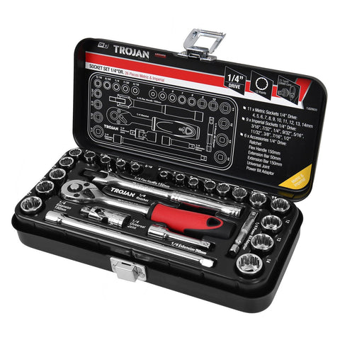 Trojan 26 Piece 1/4" Drive Socket Set - Metric & Imperial - Lifetime Warranty - SuperSaverAU - view 1