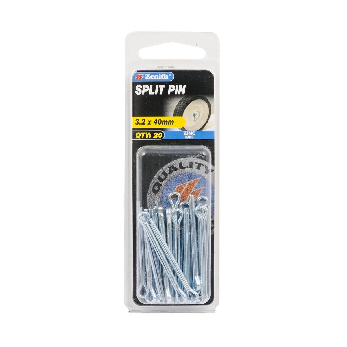 Zenith 3.2 x 40mm Zinc Plated Steel Split Pins - 20 Pack