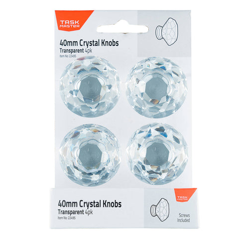 Taskmaster 40mm Crystal Knobs - 4 Pack, Transparent Cabinet Knobs
