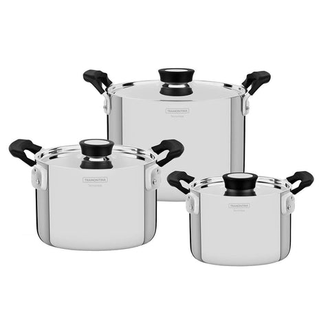 Tramontina Grano Compact 3 Piece Tri-Ply Stainless Steel Cookware Set - Silicone Handles - 65240200