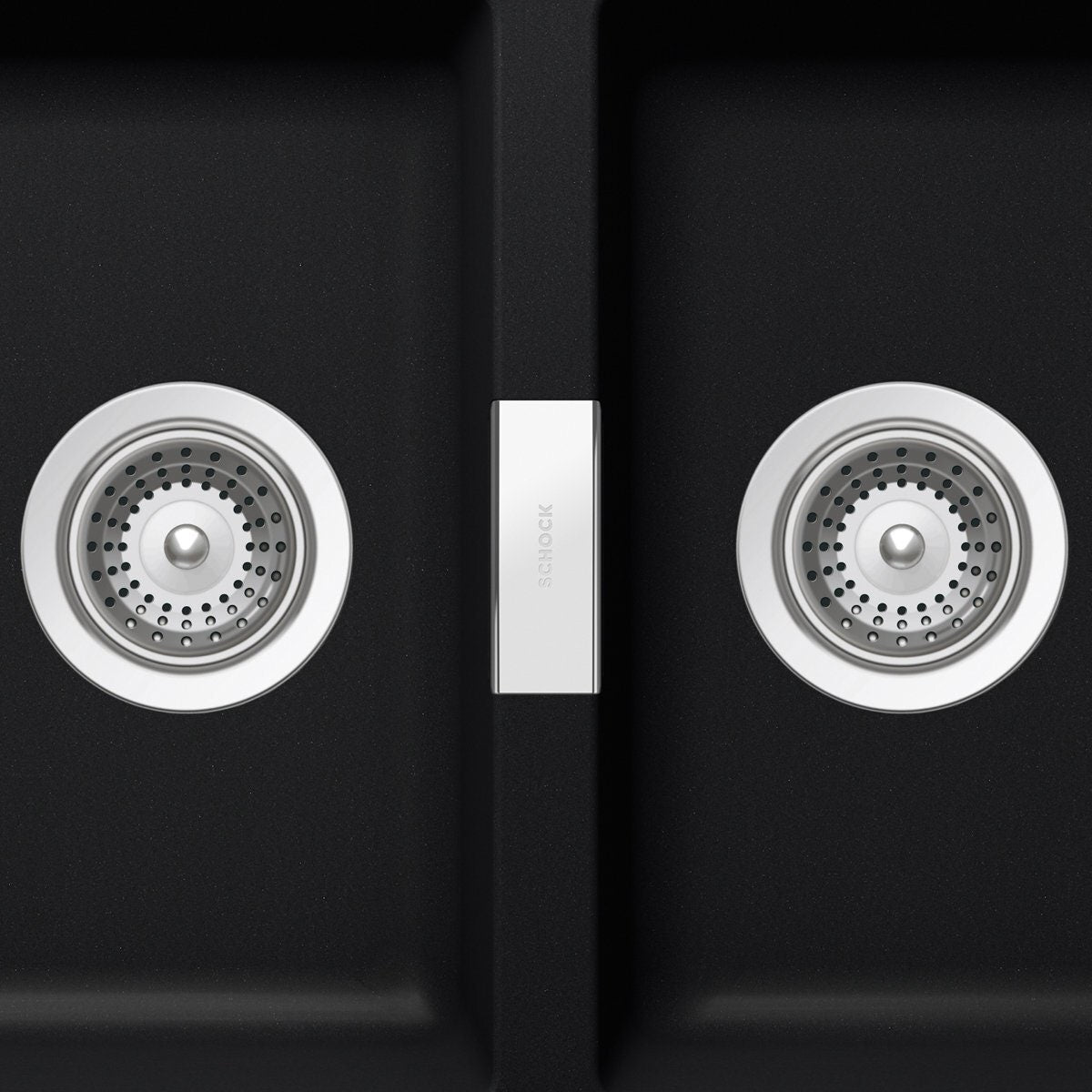 Abey Puro Horizont Double Bowl Undermount Sink - Black Nano-Granite, Overflow Kit Included - N200UP