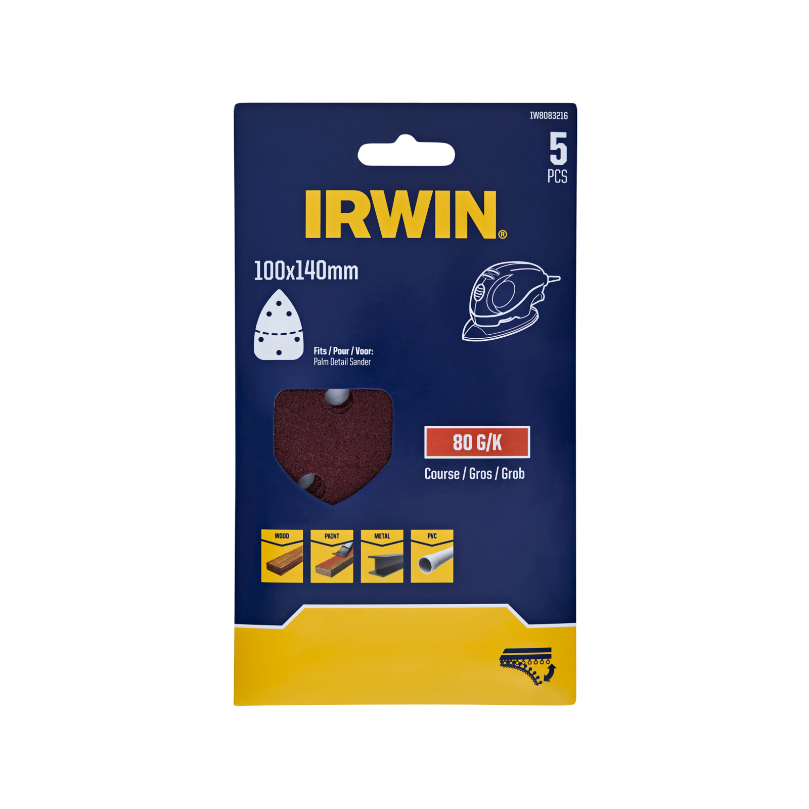 IRWIN 100 x 140mm 80 Grit Detail Sanding Sheets - 5 Pack