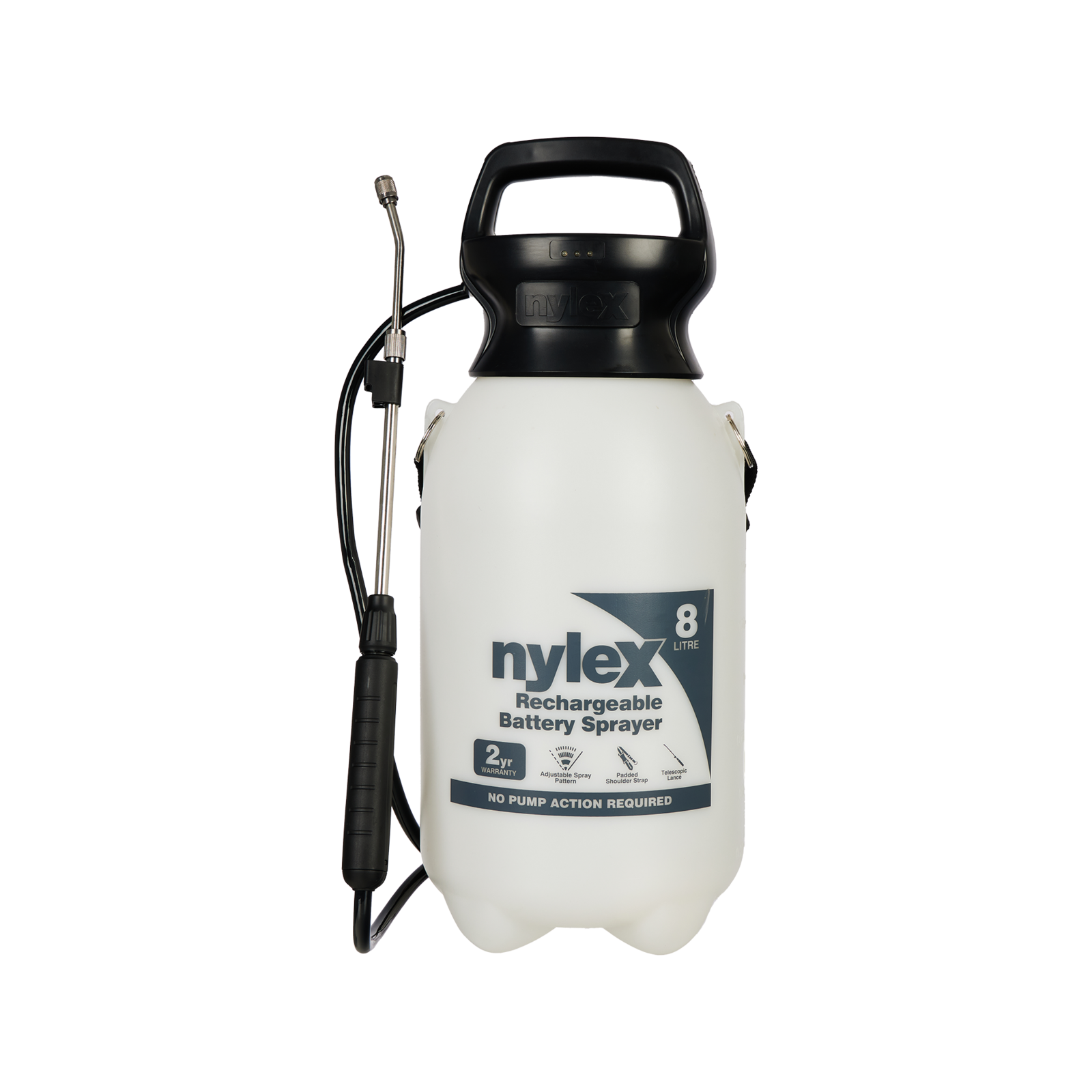 Nylex 8L Battery Garden Sprayer - 60cm Hose, Shoulder Strap & Adjustable Spray Tip