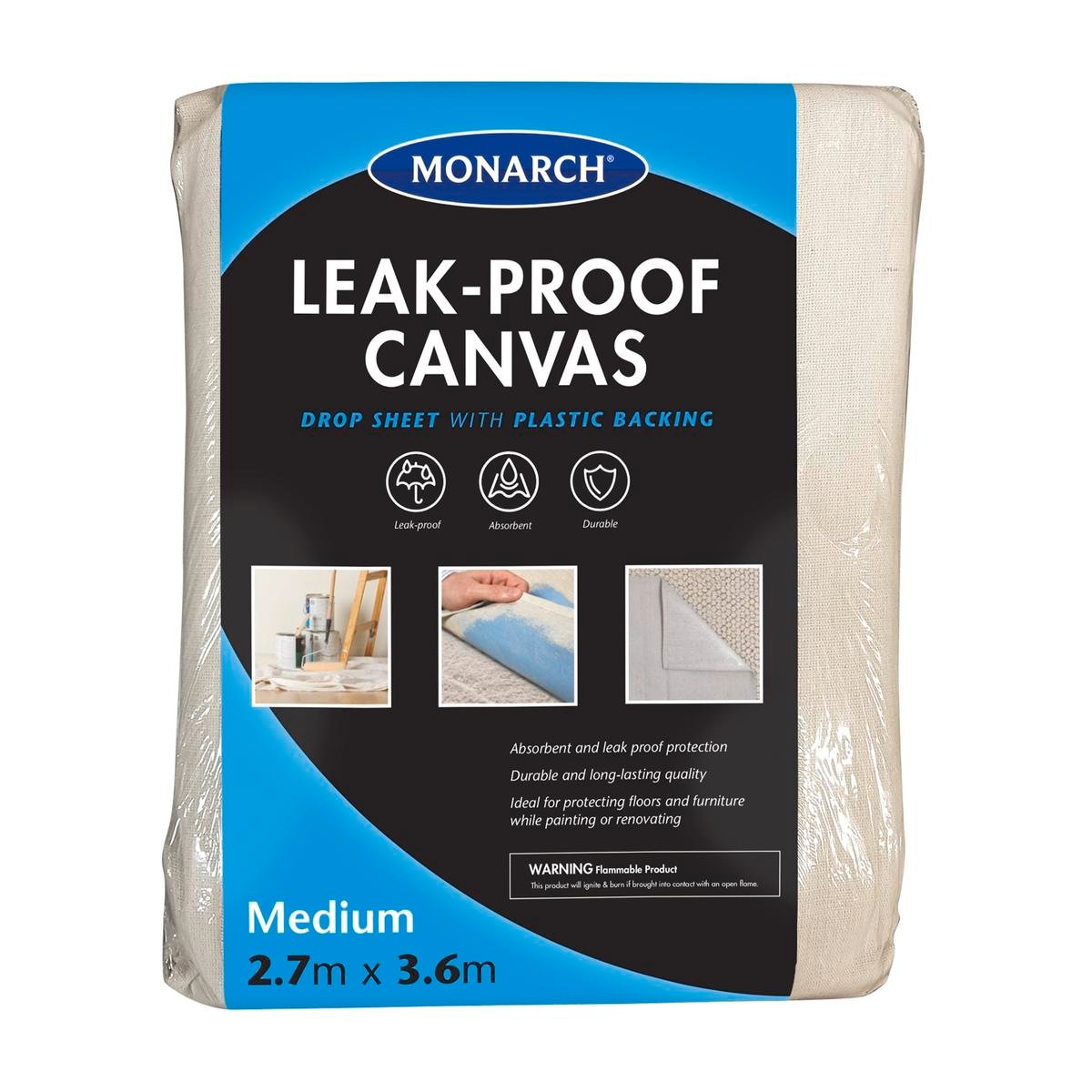 Monarch 2.7 x 3.6m Leak-Proof Canvas Drop Sheet, Plastic Backed