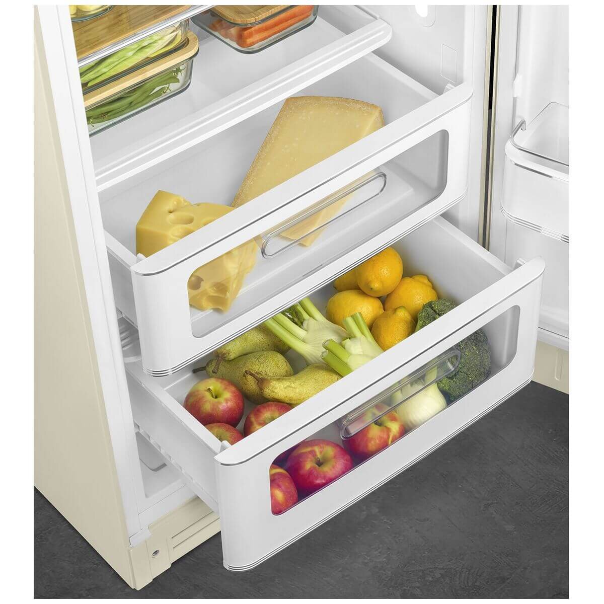 Smeg 50s Retro Style Fridge 270L - Panna Cream Finish, 6 Star Energy, Life Plus 0°C Drawer - FAB28RCR6AU