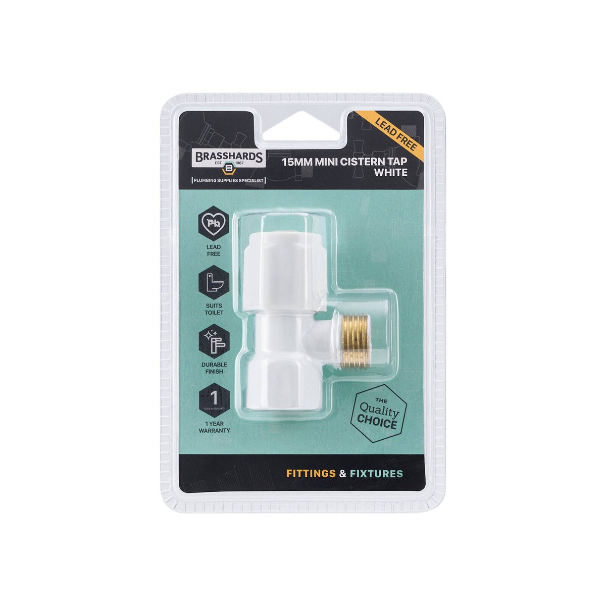 Brasshards Mini Cistern Tap 15mm White Brass Lead Free