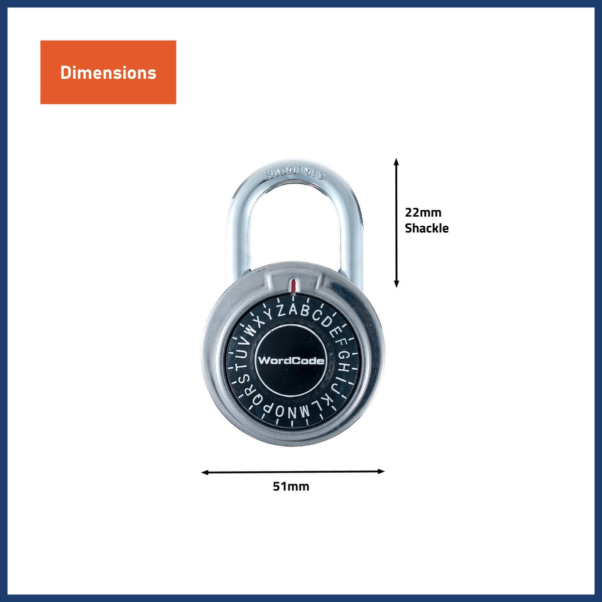Wordcode 3 Letter Combination Dial Lock - 51mm - Silver - Hardened Steel Shackle - SuperSaverAU - view 2