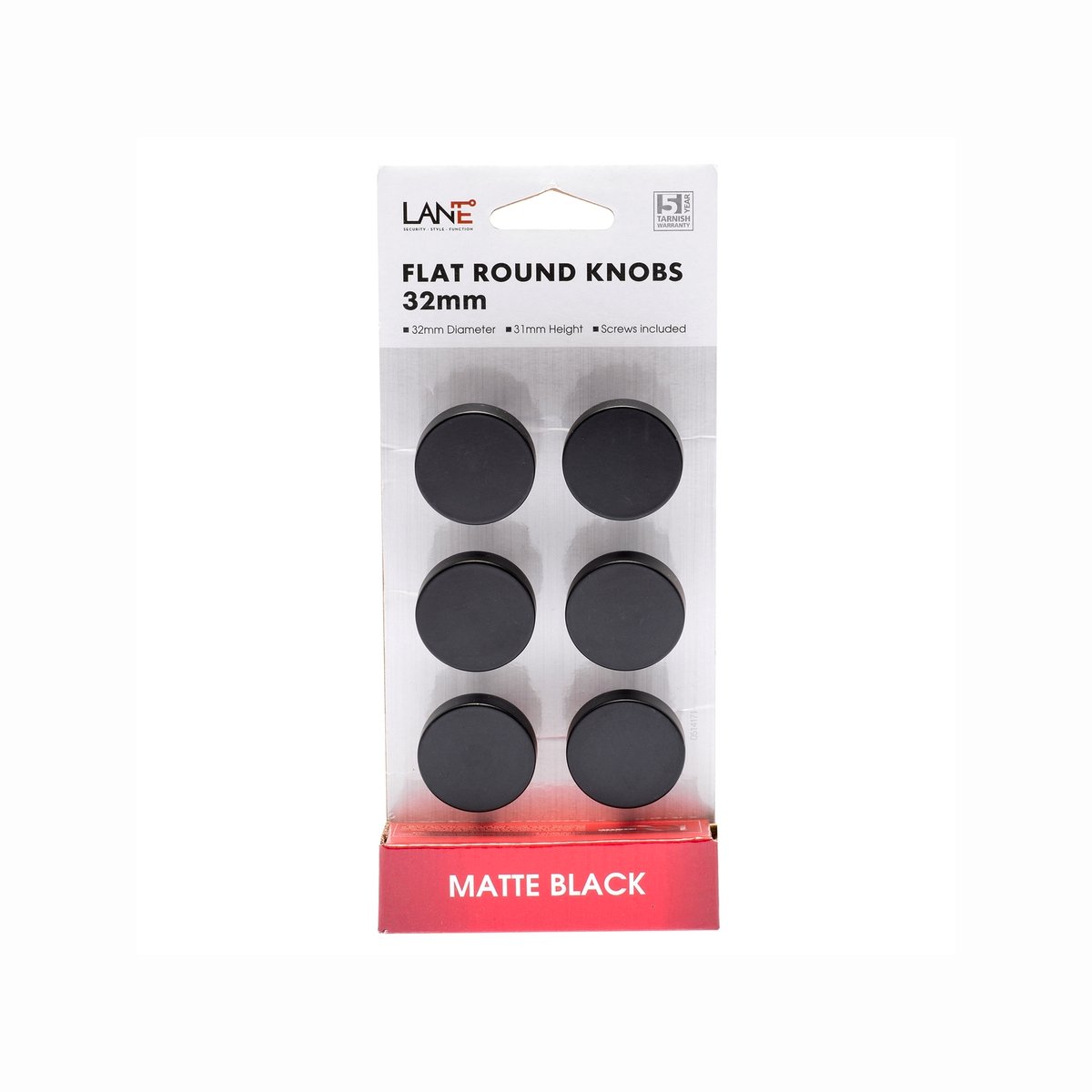 Lane 32mm Matte Black Thick Round Knob 6 Pack - Zinc Alloy - Contemporary - SuperSaverAU - view 2
