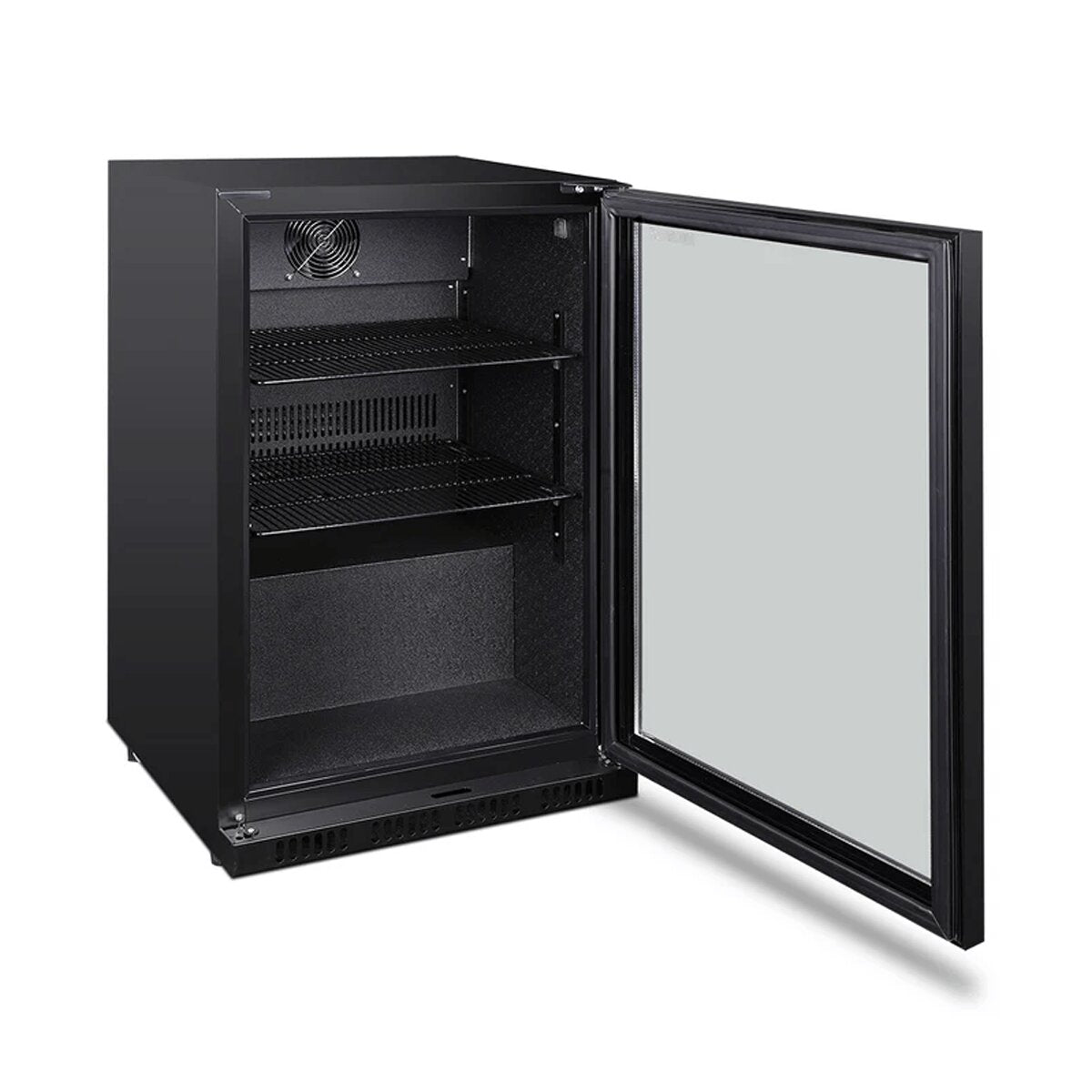Husky 122L single door homebar drinks chiller - black, textured interior, chrome shelves - C1HHMBBKAU