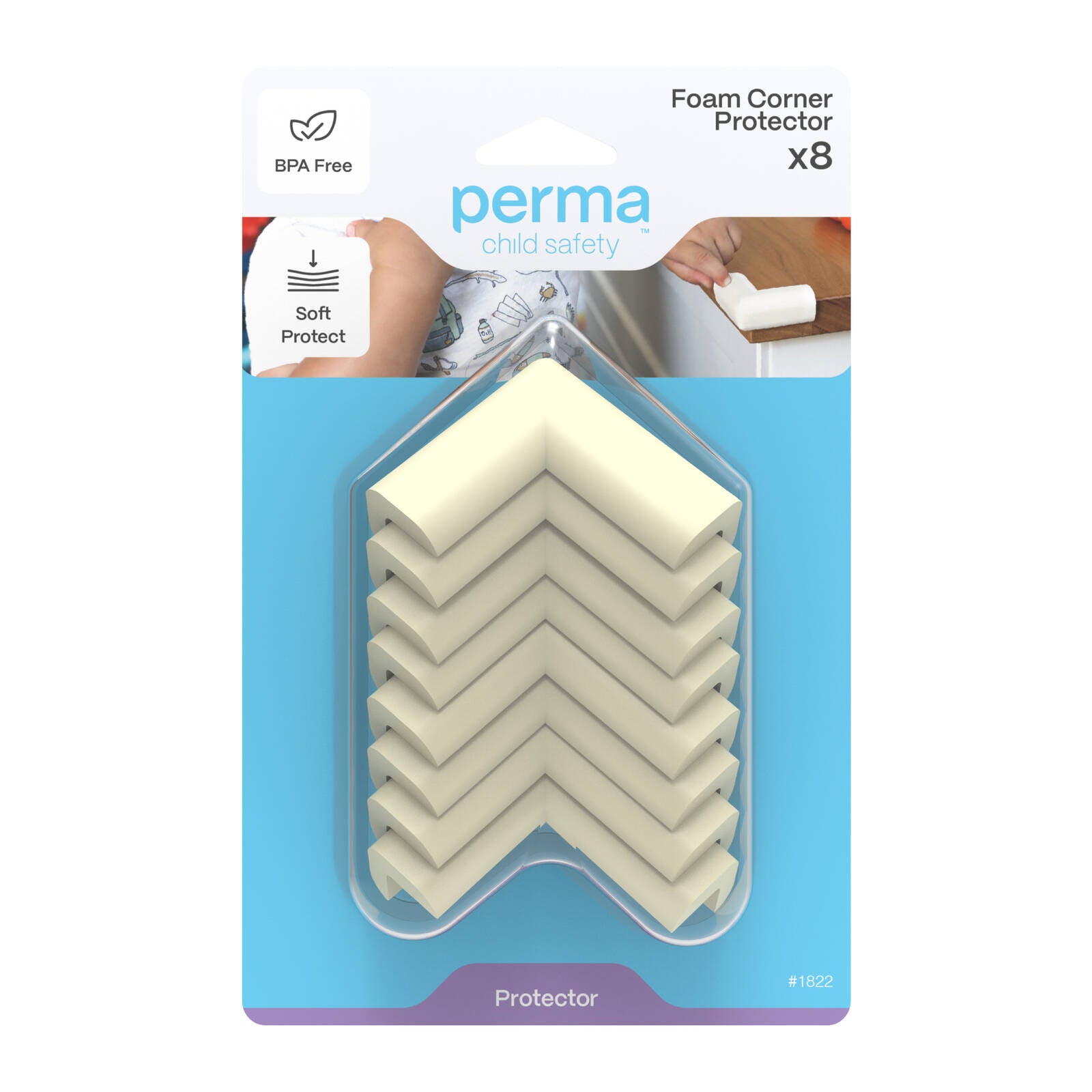 Perma Child Safety White Foam Adhesive Corner Protectors - 8 Pack