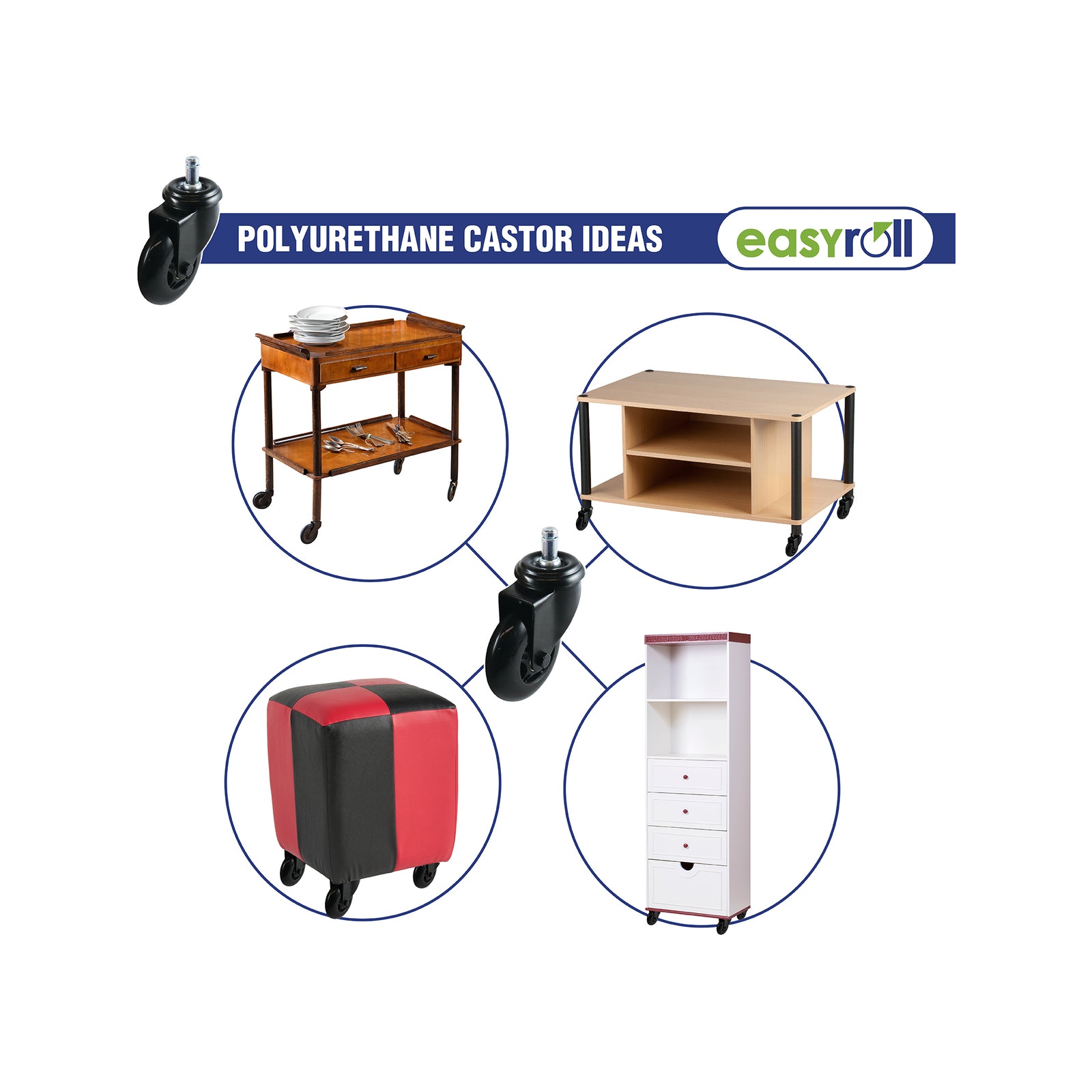 Easyroll Black Skate Furniture Swivel Castor Polyurethane