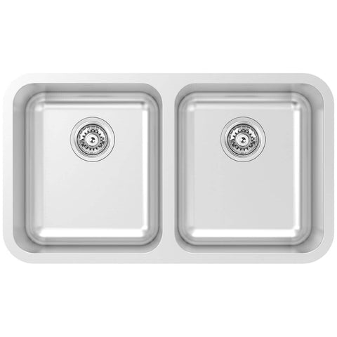 Abey R50 Double Bowl Stainless Steel Sink - 1mm Thick, Rounded Corners, No Drainer - W50-200