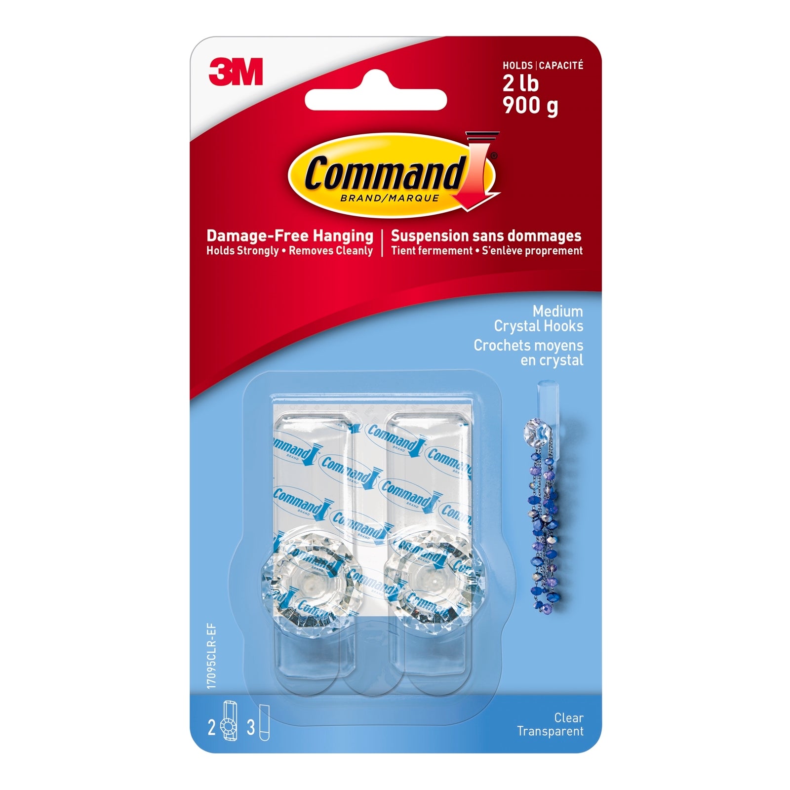 Command Medium Clear Adhesive Crystal Hooks - 2 Pack 900g Damage-Free