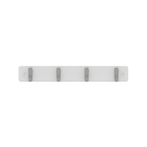 Mode White Hook Rack 4 Brushed Nickel Hooks
