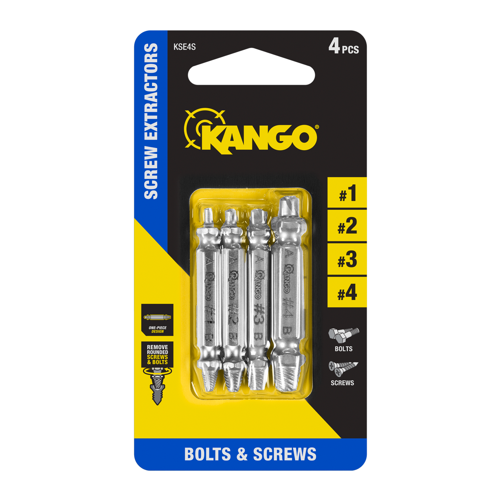 Kango 4 Piece Screw Extractor Set - Removes Stripped, Broken & Rounded Screws and Bolts